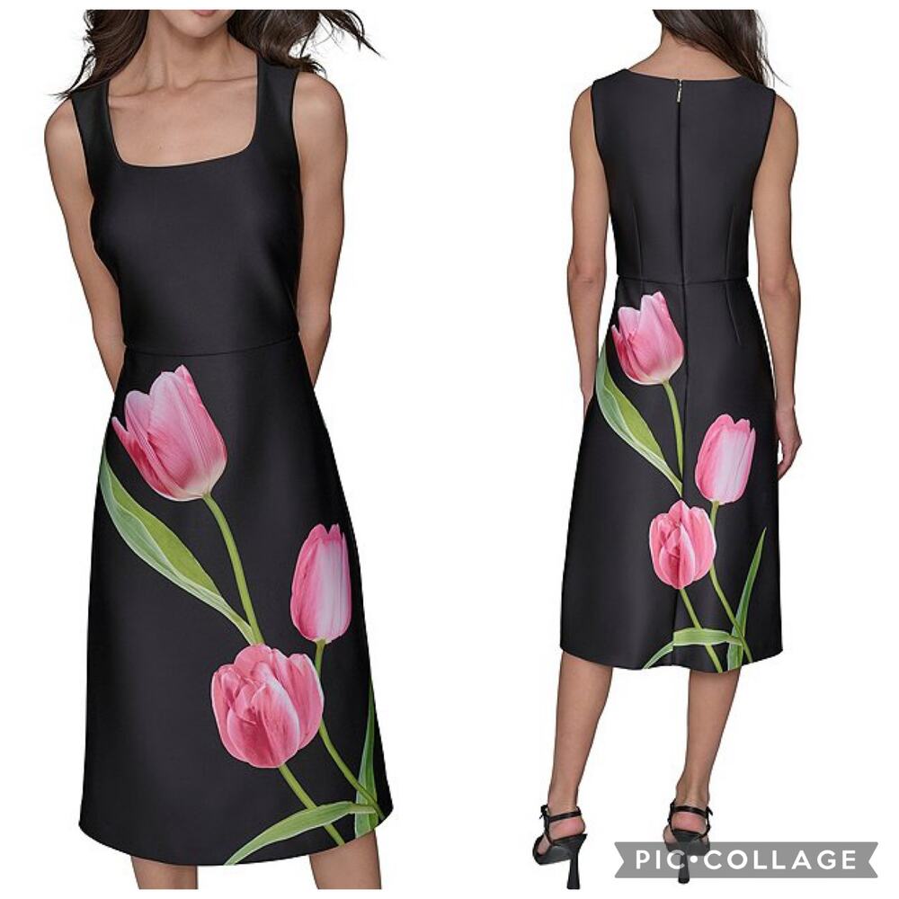Karl Lagerfeld Paris Scuba Tulip Print Midi Shift Dress NWT Size 6 Garden Party